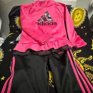 Hot pink and black Little girl Adidas jogger suit size 5